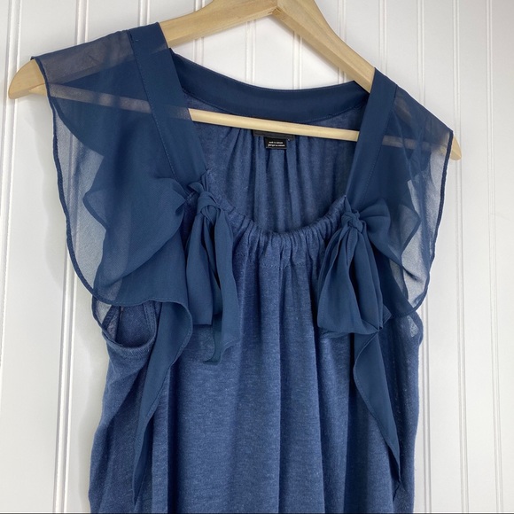 Anthropologie Deletta Linen Blue Bow Ruffle Top Small - Picture 2 of 8